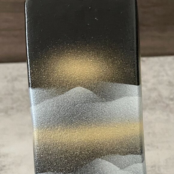 Japanese Black Mountain Sunrise Hand Painted Textured Satin Finish 8.5" Vase - Picture 6 of 9